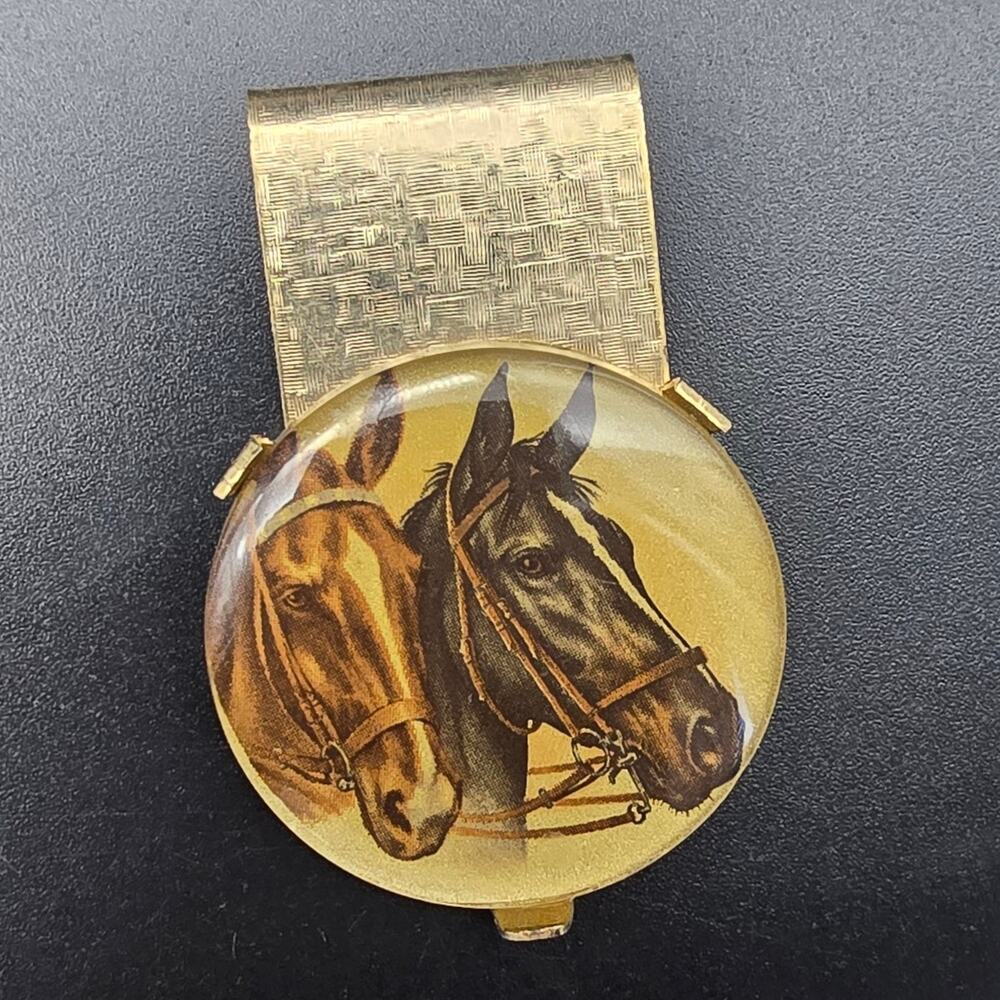 Vintage Equestrian Horse Themed Money Clip Gold Tone Western #3